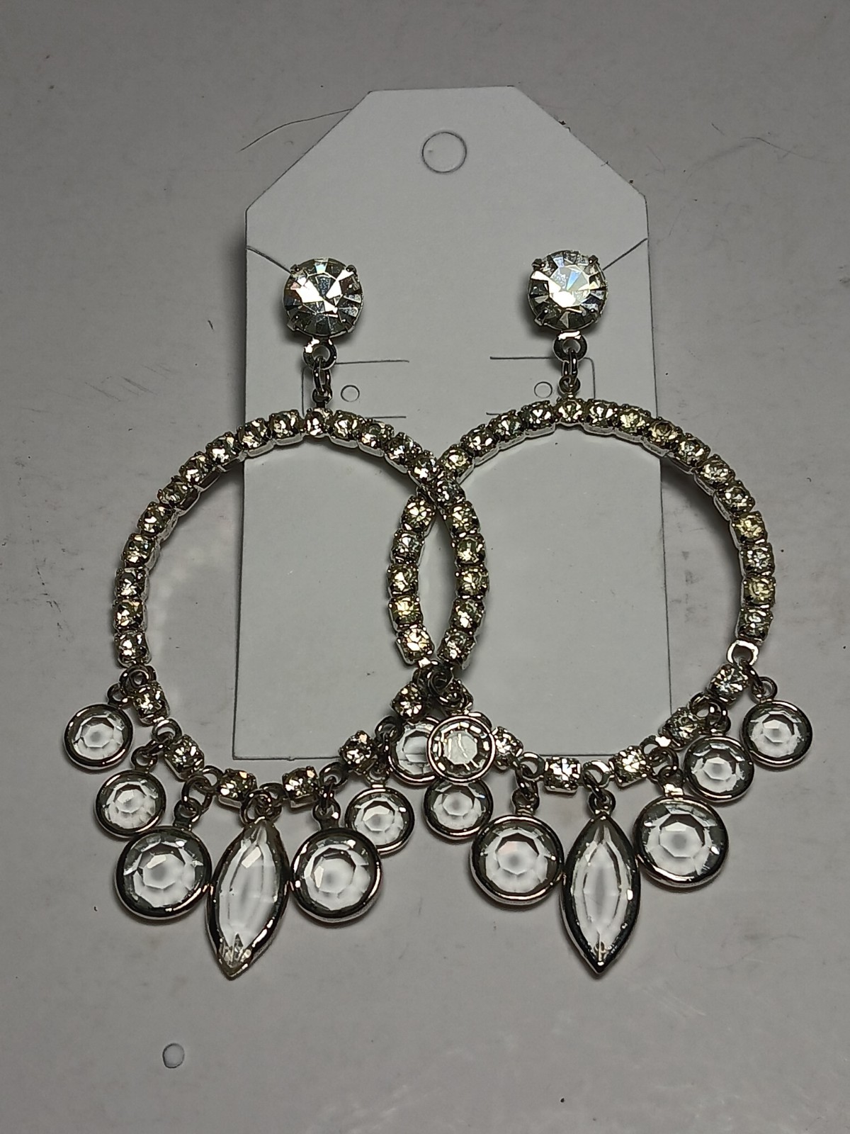 Pierced Earrings Clear Bezel Circle Hoop Dangle Drop Stud Dressy Wedding