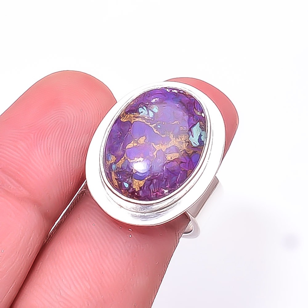 Copper Purple Turquoise Designer 925 Sterling Silver Handmade Ring S.7 R51042020