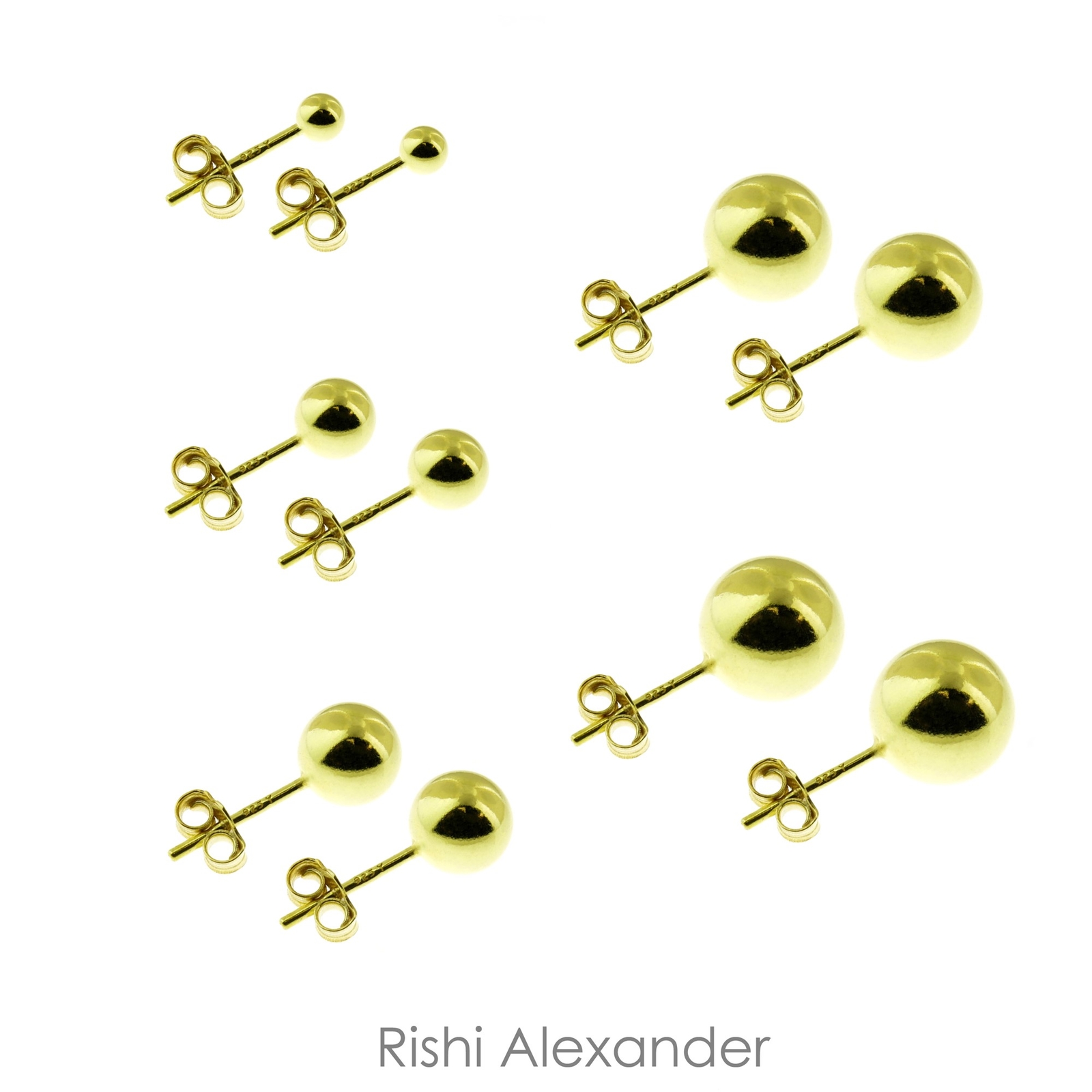 Gold-Plated 925 Sterling Silver Round Ball Stud High Polished Earrings Pair