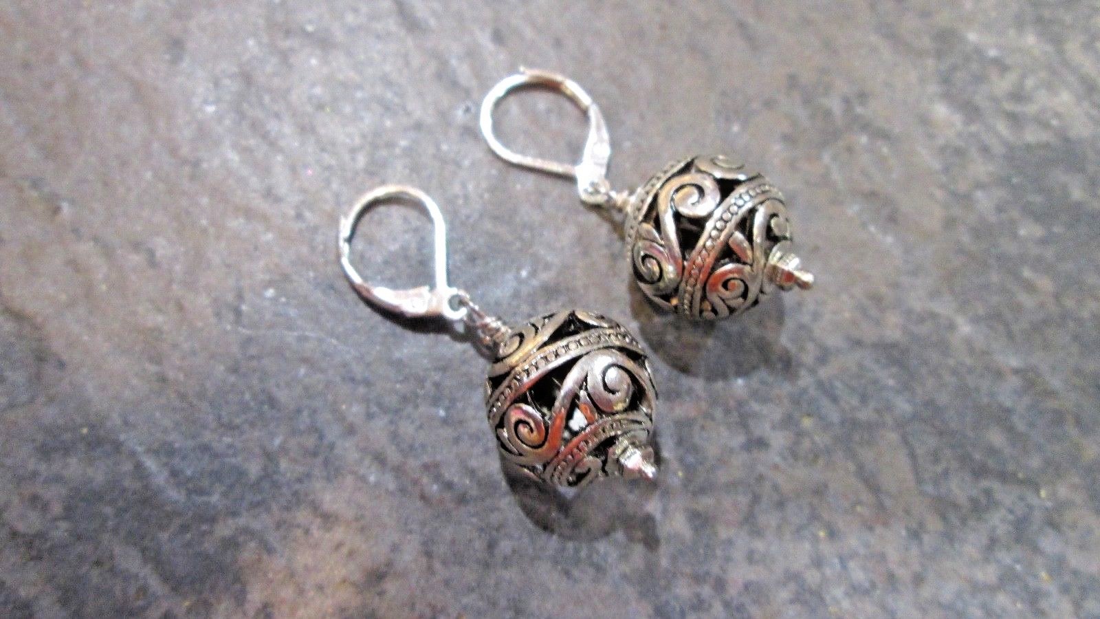 Large Silver Filigree Ball Earrings with Sterling Silver Leverbacks