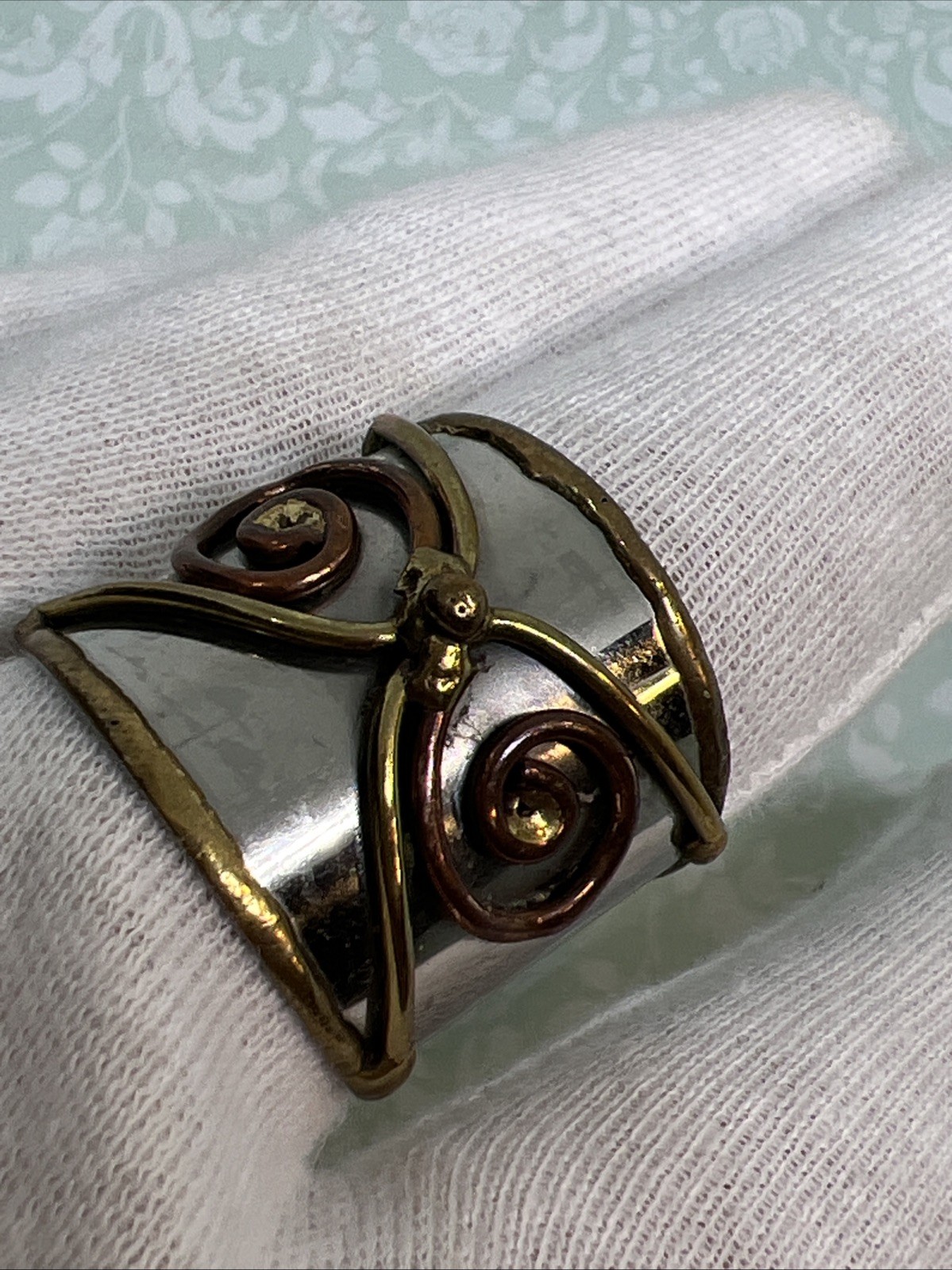 Mixed Metal Artisan Handcrafted Copper Brass Adjustable Ring