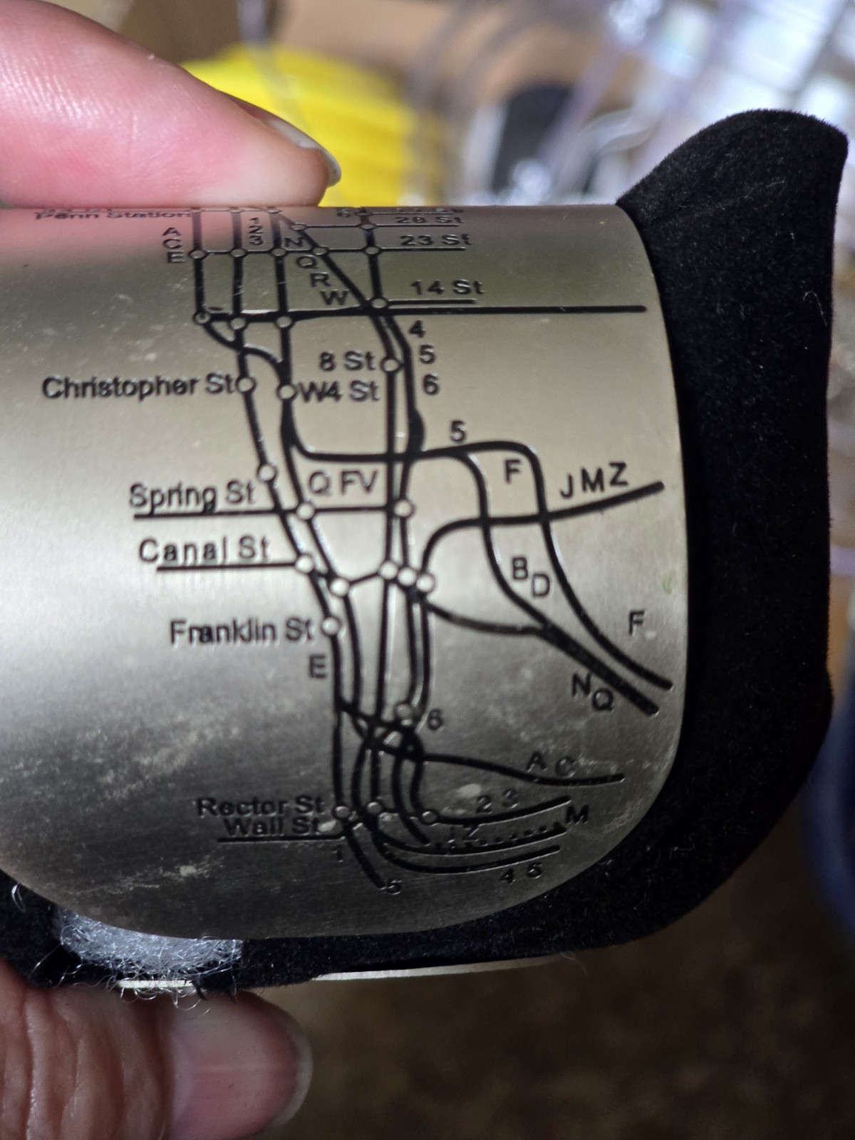 Pewter Cuff Bracelet Engraved Subway Map Design wall street to 148th NY