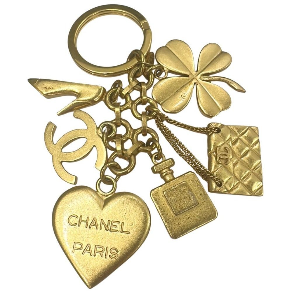 CHANEL Icon charm Key Ring COCO Mark Plated Gold Clover Heart Heel Bag Perfume