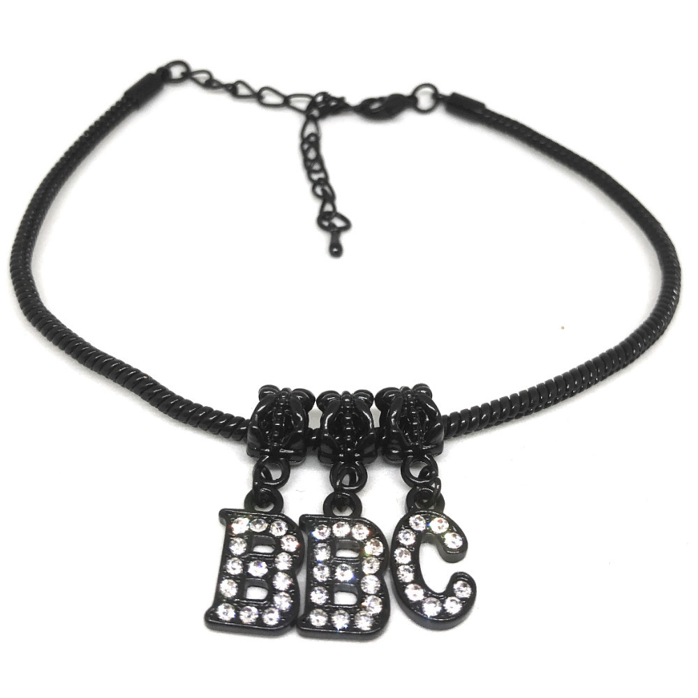 Custom Black Crystal Letter Anklet Swinger Hotwife BBC Queen Of Spades QOS Vixen