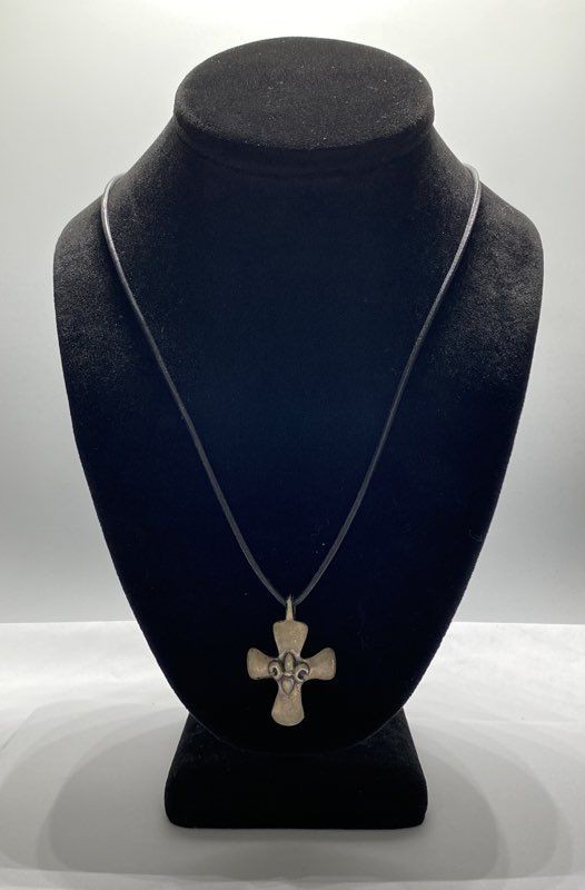 Sterling Silver 925 Fleur De Lis Cross Pendant Necklace 21″ & Ring Size 6.25 Set