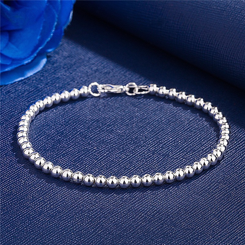 925 Silver Plated Stunning 4mm Beaded Chain Bracelet Lobster Clasp 20 cm 7.9 in