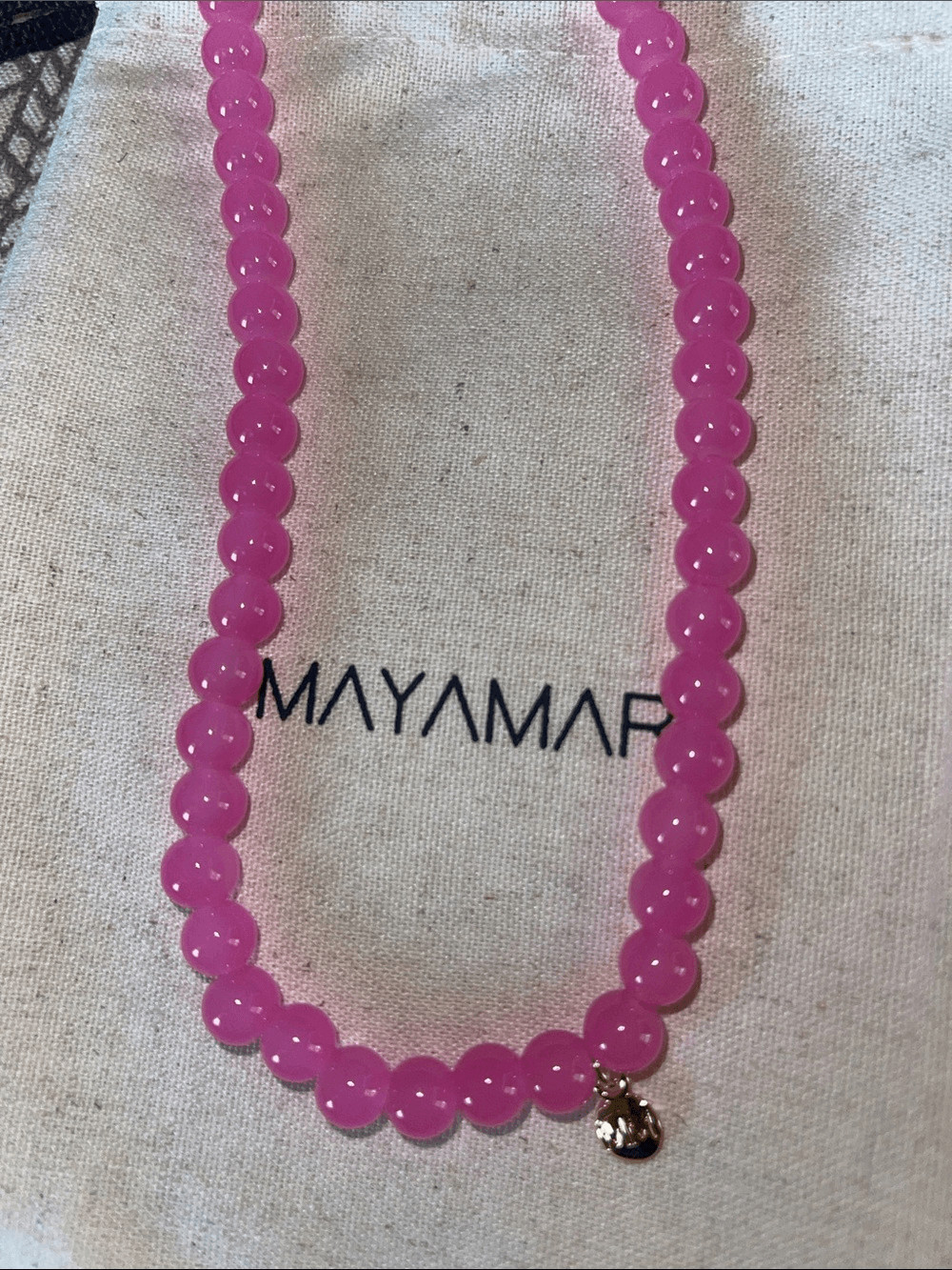 Pink Beaded Necklace with Gold Fish Pendant toggle