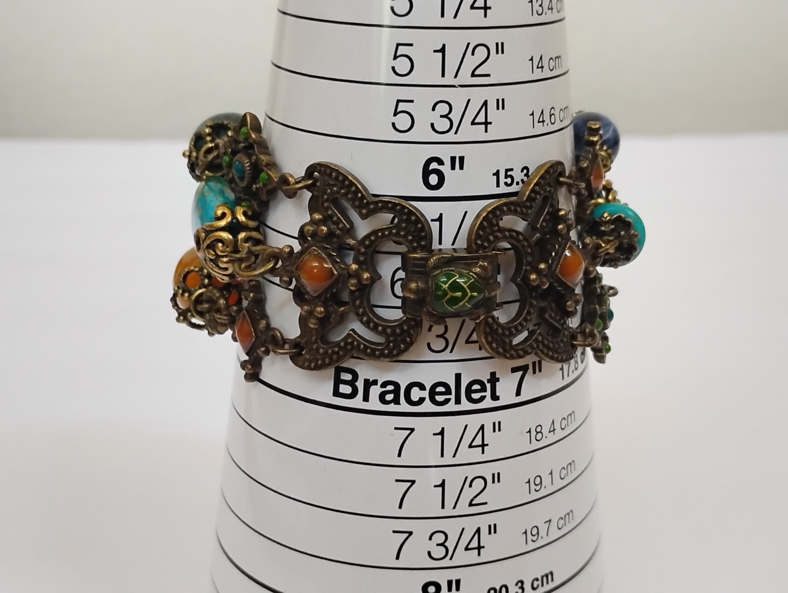 Sweet Romance USA Boho Multi Simulated Stone 3 Strand Floral Bracelet Pristine