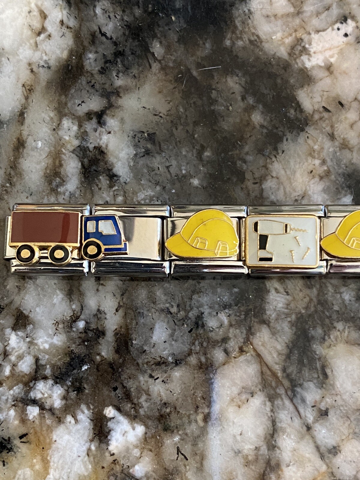 Construction Trucks, Hardhat Kids size Italian Charm Bracelet New