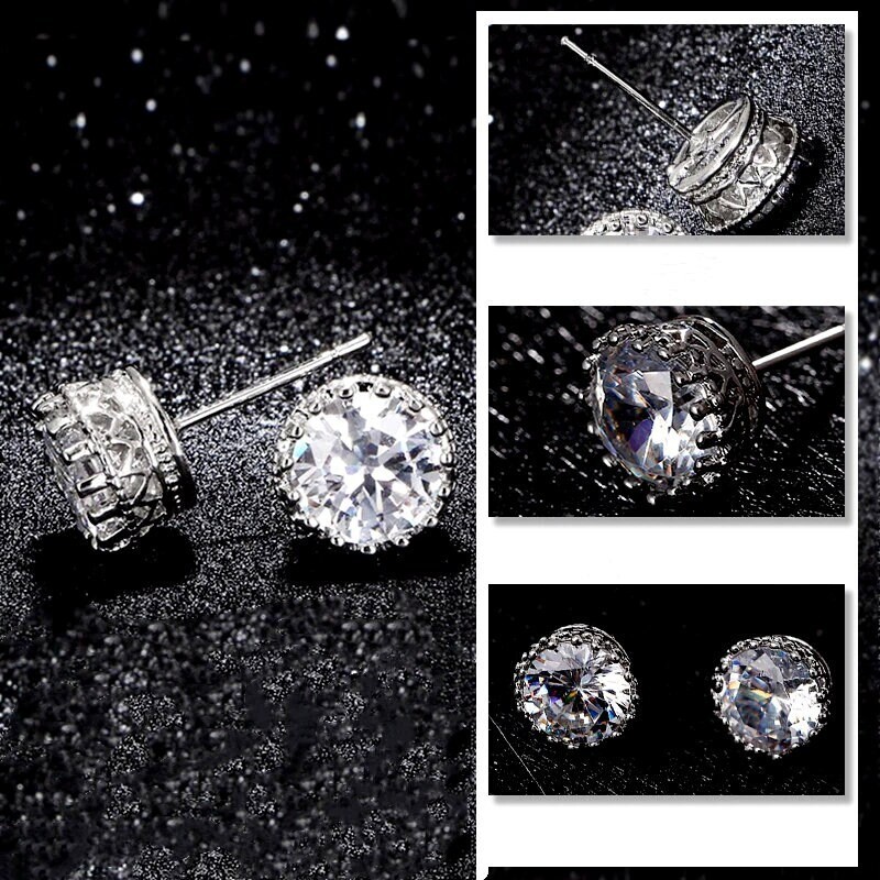 RHINESTONE CZ STUD Earrings .925 Sterling Silver Christmas Gift 8mm or 2 ct. Box