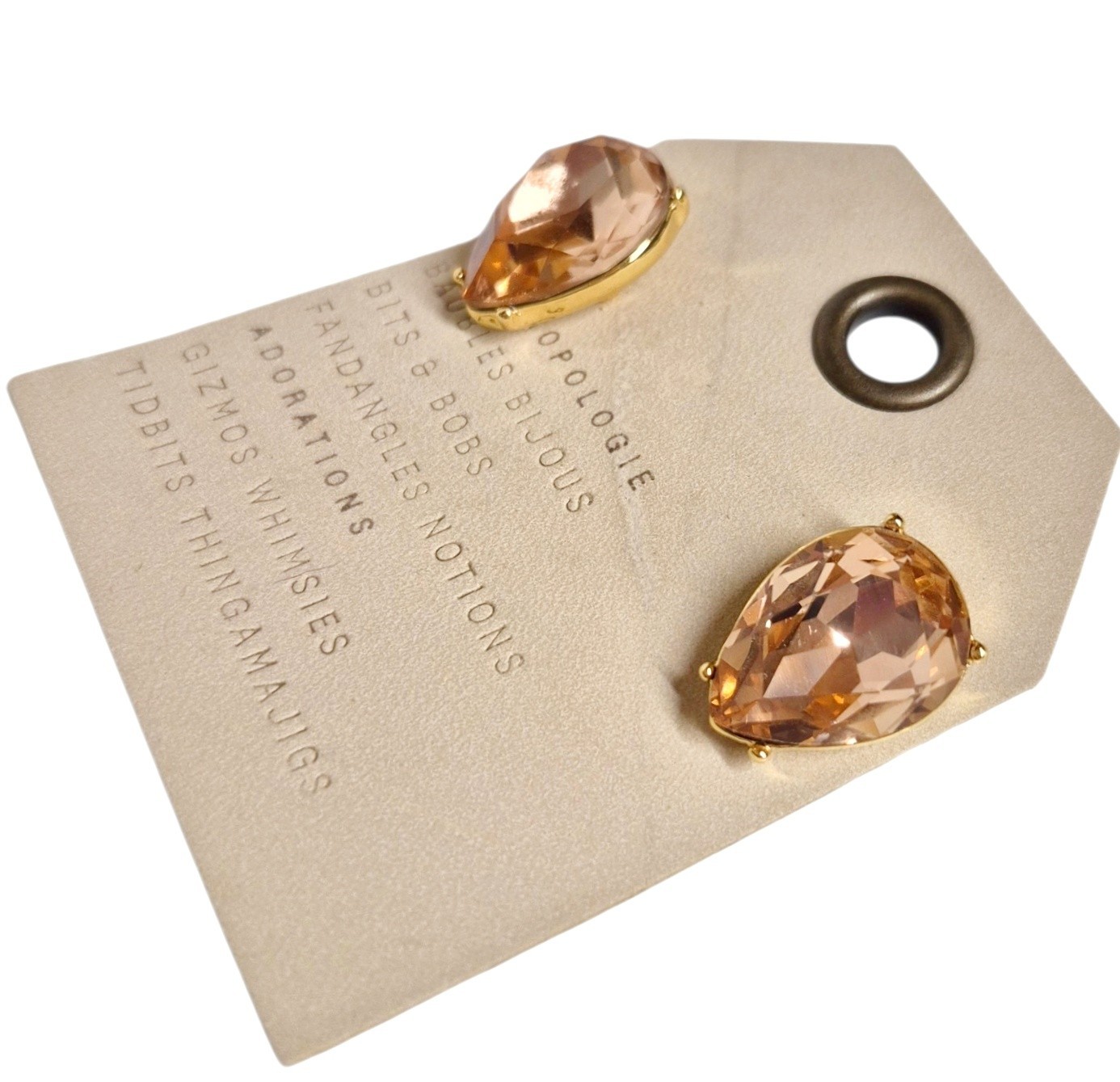 Anthropologie Colorful Stone Drop Earring Light Beige Brown Cubic Zirconia New