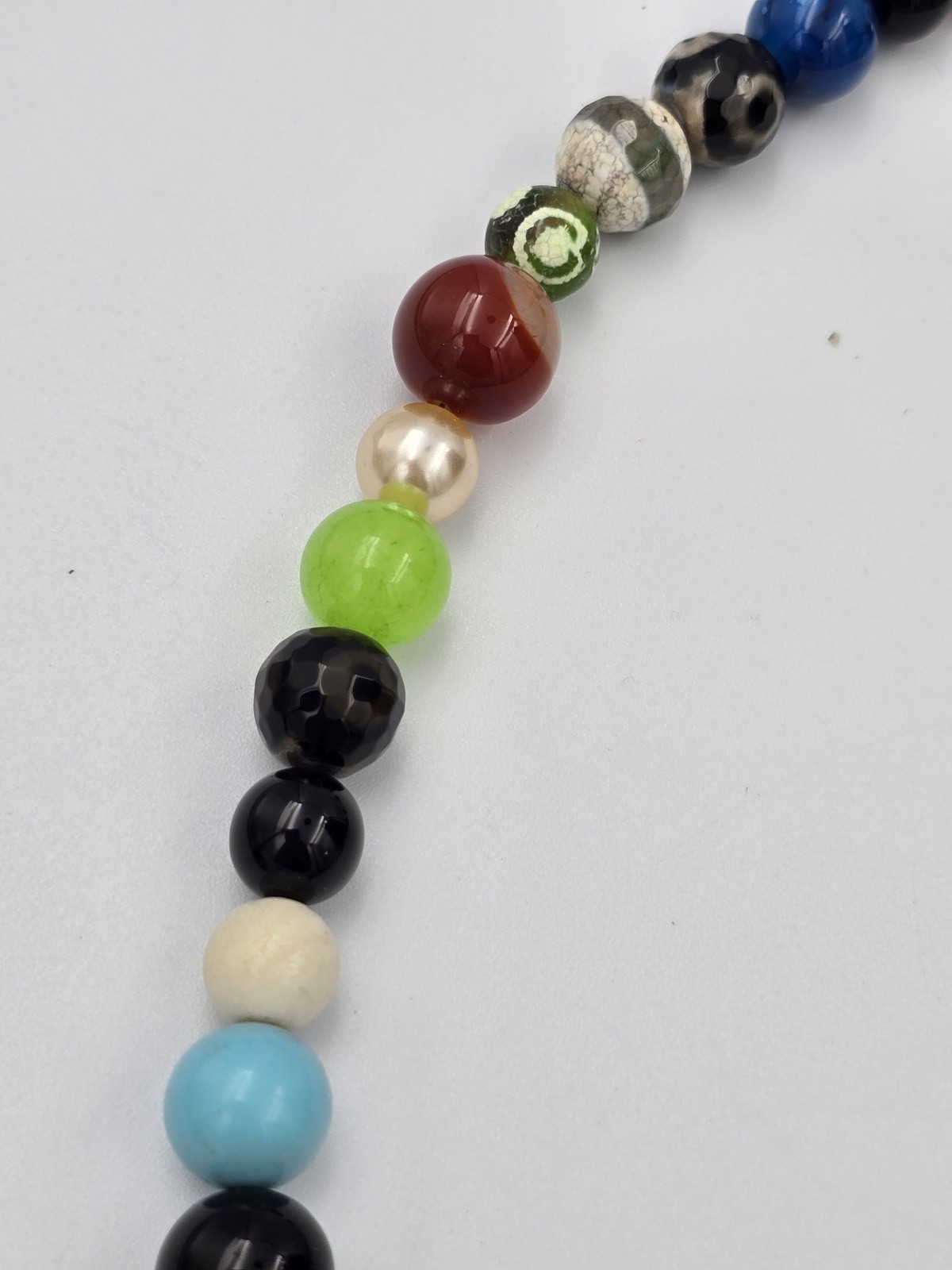 Colorful Multi Gem Stone Beaded Necklace Turquoise Style Center Bead