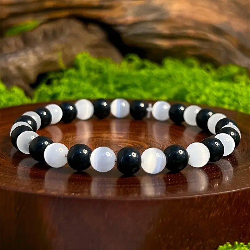 Natural Black Tourmaline Selenite 8mm Beads Healing Reiki Protection Bracelet