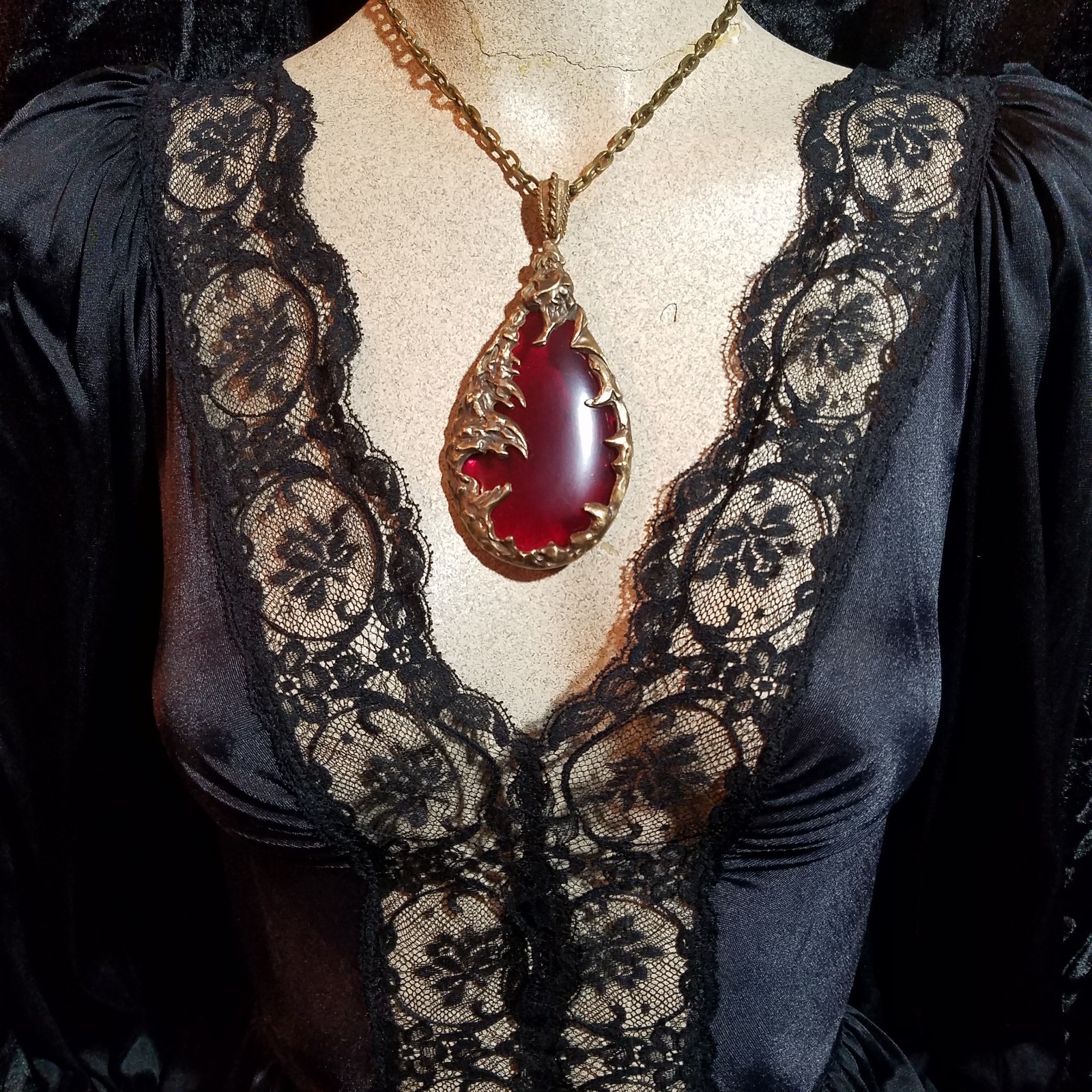 Love Witch Necklace: Red Teardrop Pendant, 1960s Style Jewelry