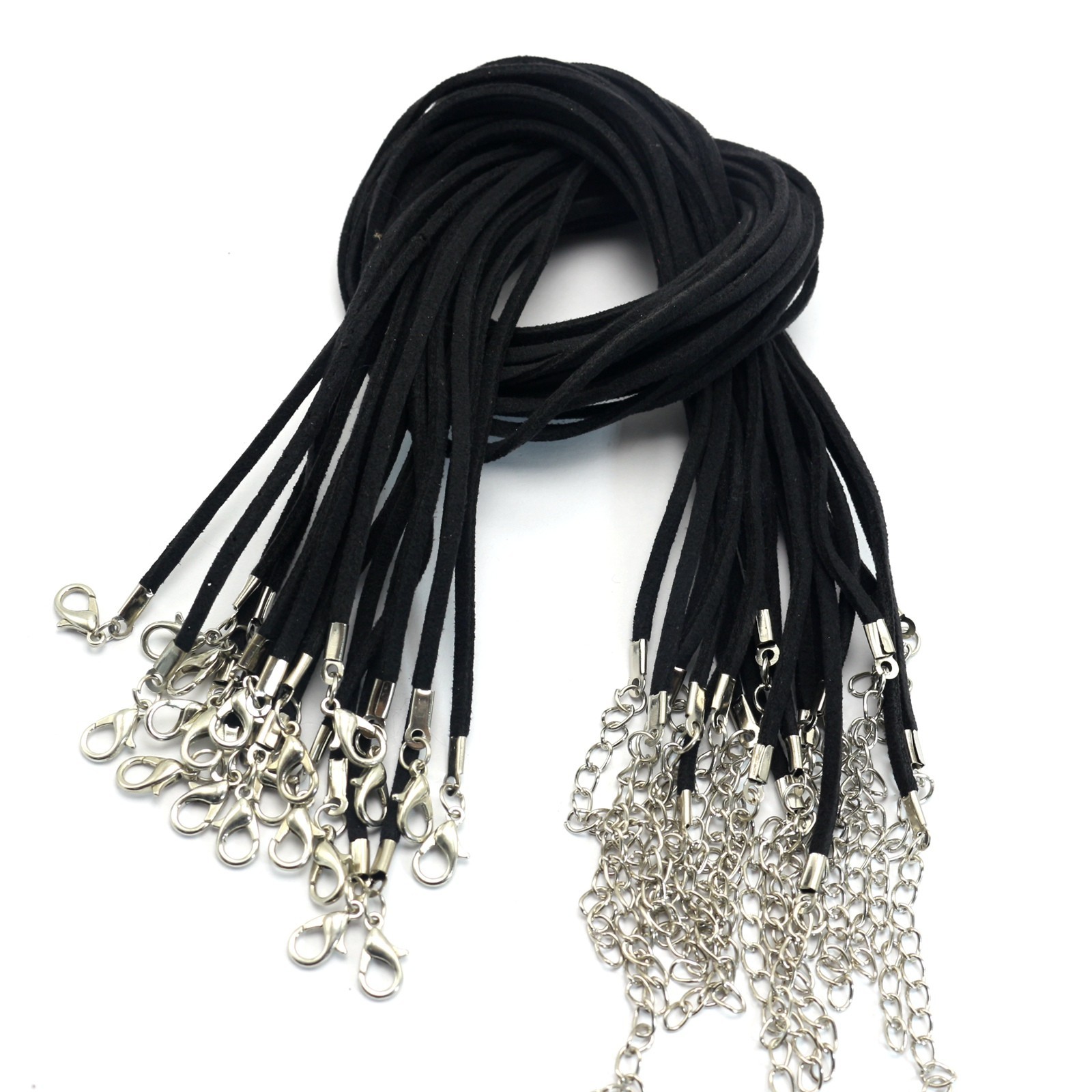 25 Black Faux Suede Cord String Necklace Lobster Clasp 17″ Fit DIY Pendant
