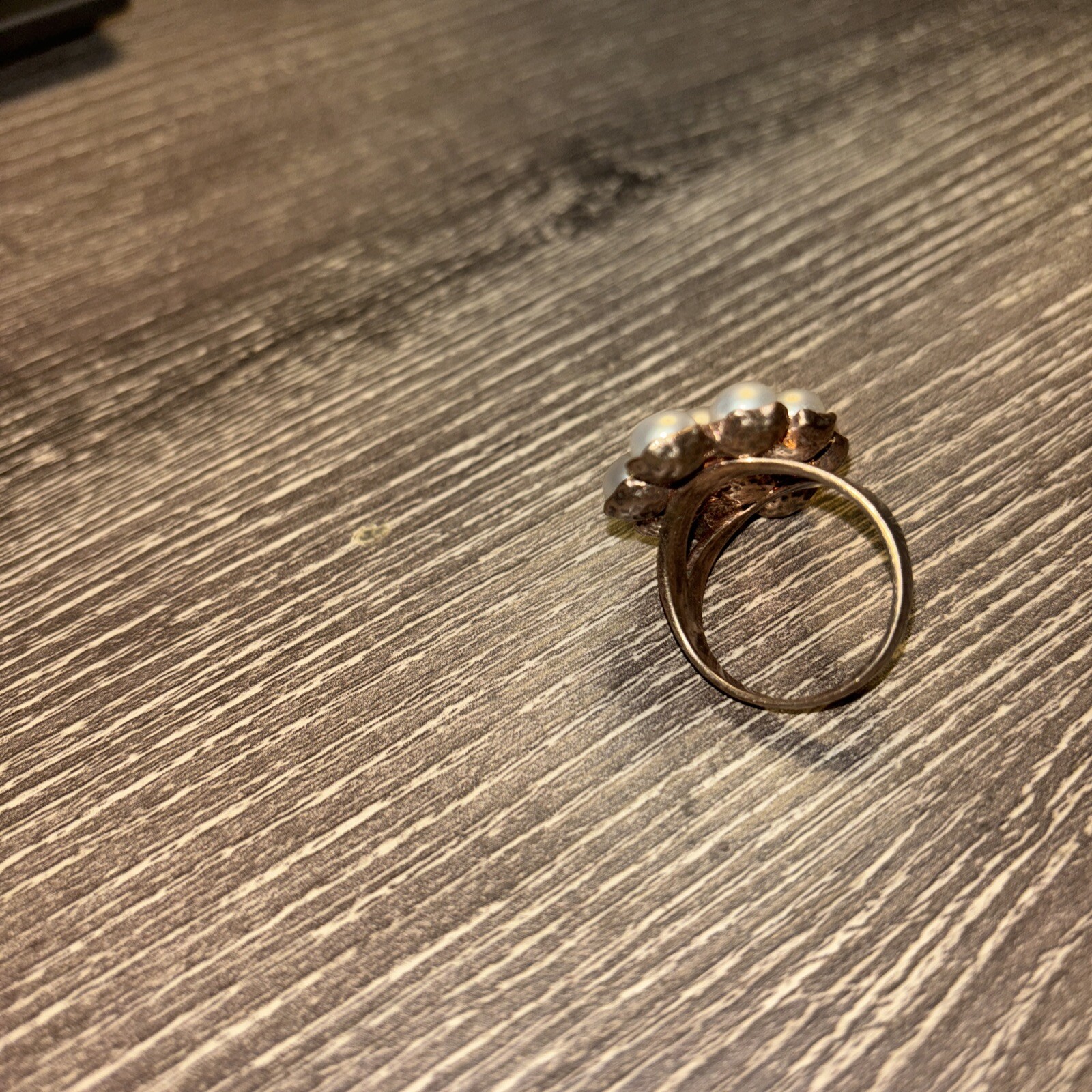 Pearl Elongated Bronze Cluster Ring SIZE 10 MADE IN ITALY Signed Stamped
