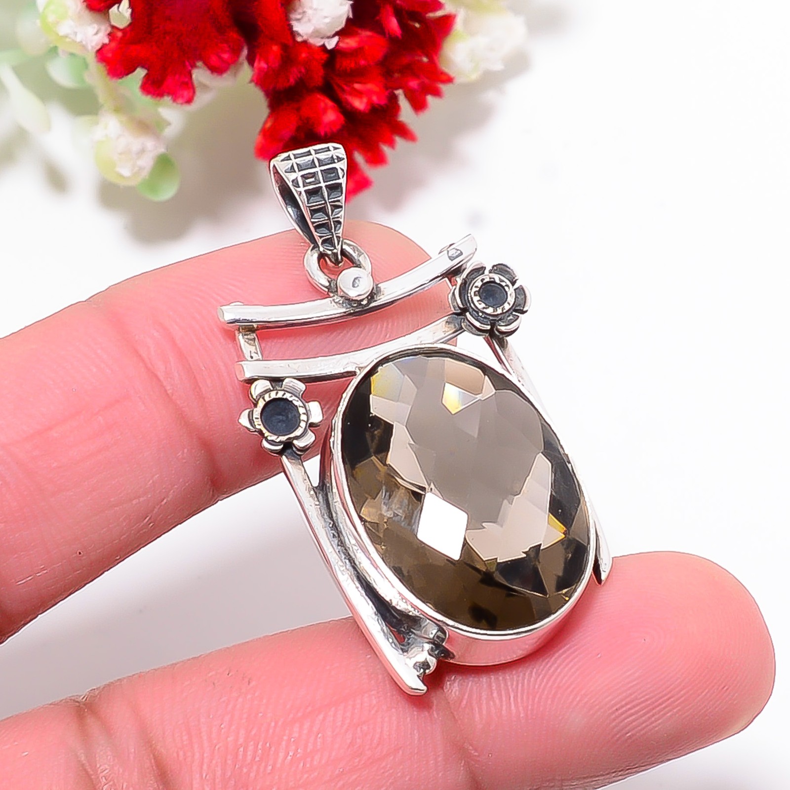 Smokey Designer Handmade 925 Sterling Silver Jewelry Pendant 1.5″ P1046611991