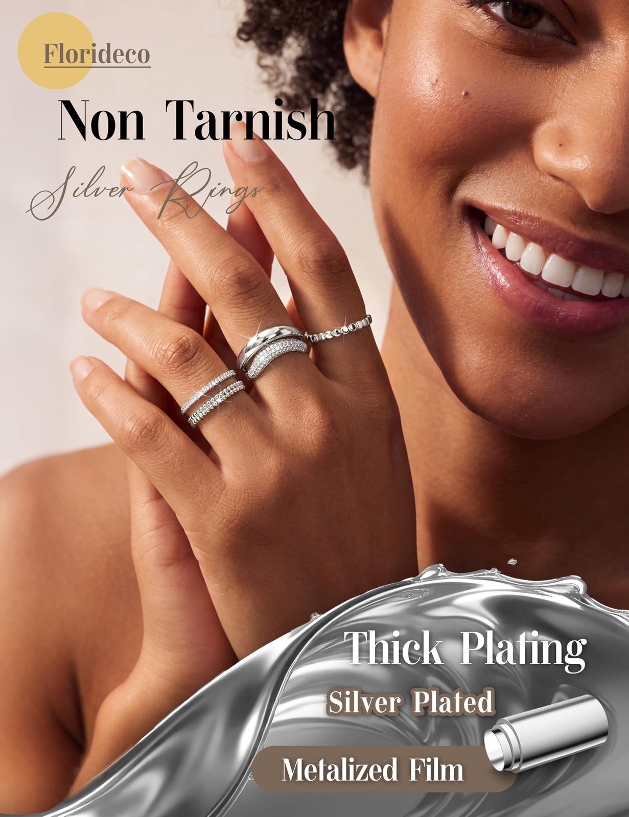 Stackable Rings for Women Non Tarnish Silver Plated Chunky Rings Dainty Cubic…