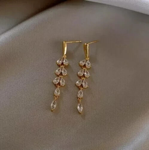 2.40Ct Round Cut Simulated Diamond Drop Women’s Earring 14k Yellow Gold Plated