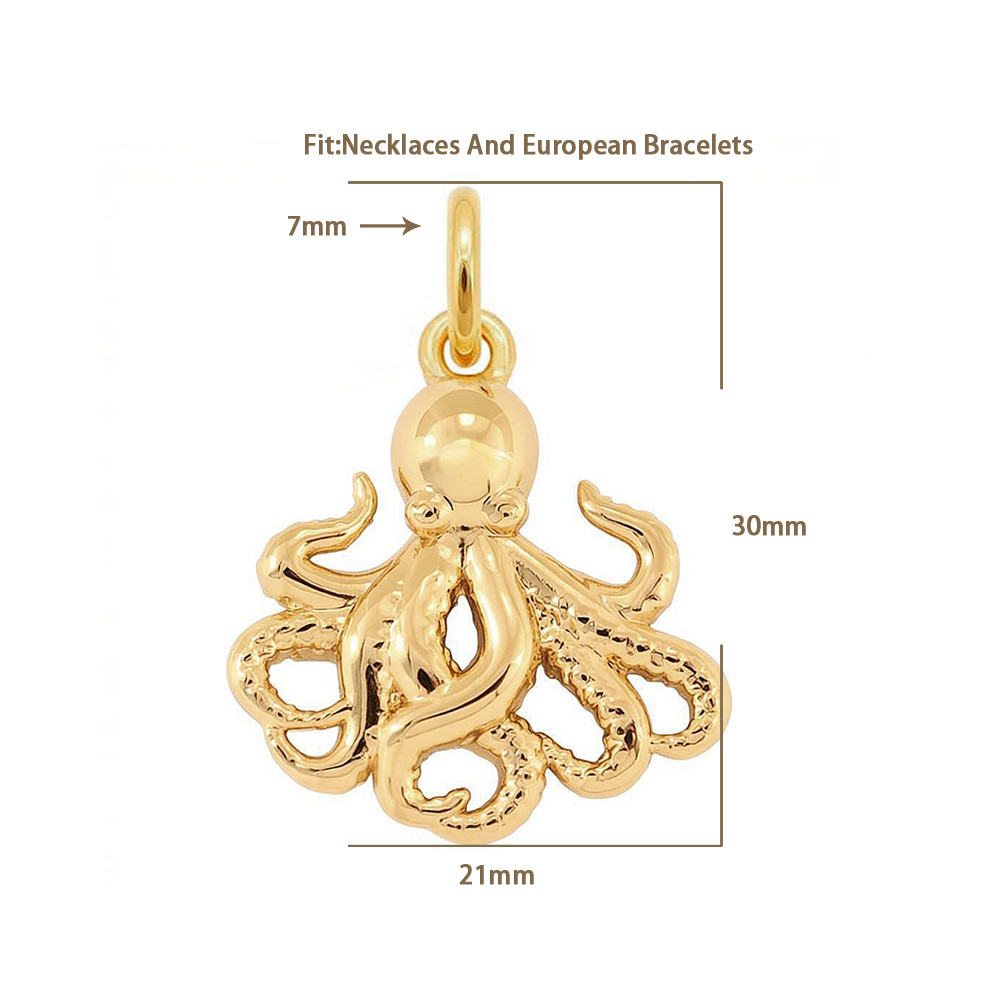 3D Gold Octopus Pendant Charm Sea Life Ocean Creature For Necklace Minimalist