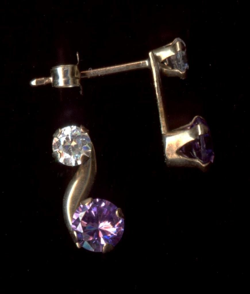 New 10K 10mm Solid Yellow Gold Purple & Clear Crystal CZ Infinity Earrings (js