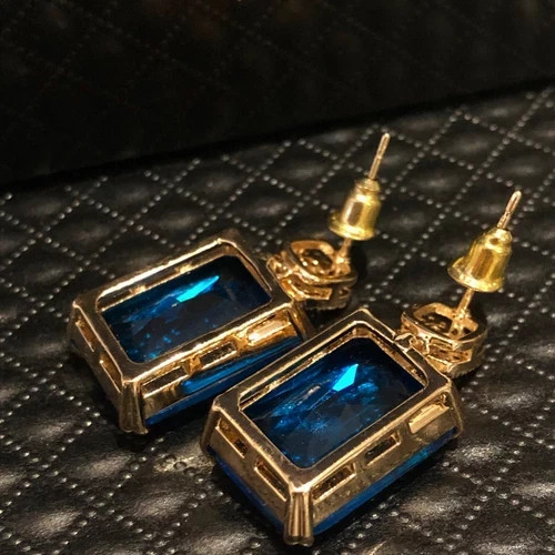 10 CTW Lab-Created Blue Sapphire Dangle Drop Earrings 18k Gold Filled Finish