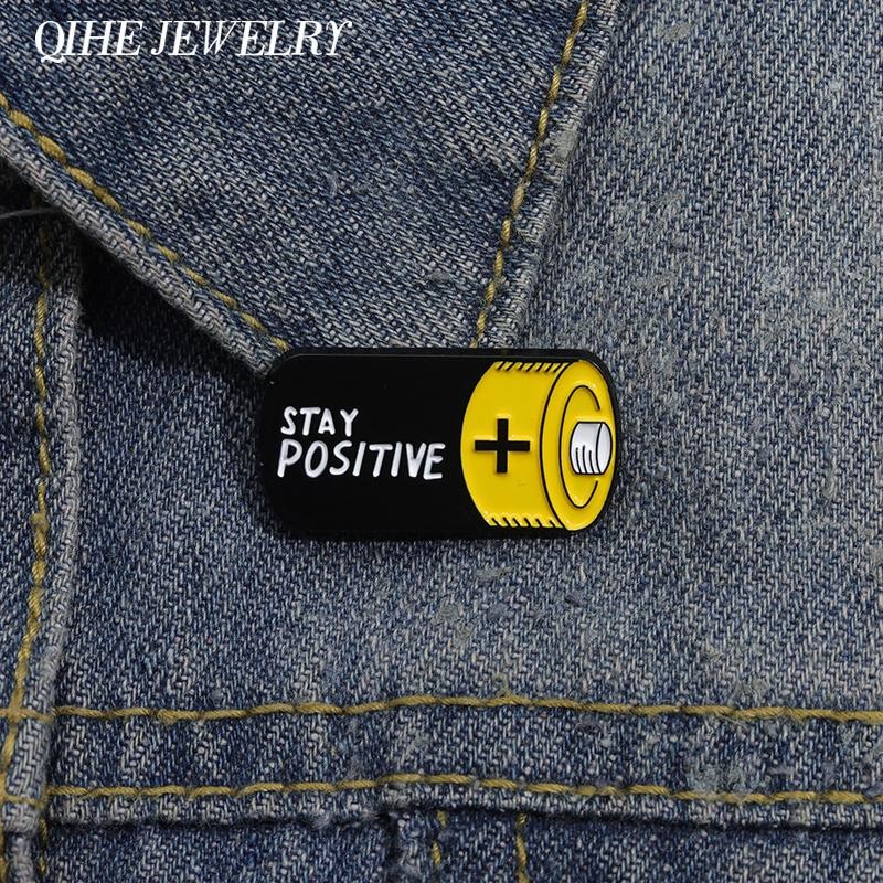 Stay Positive Battery Enamel Pin Funny Cartoon Brooch Lapel Badge Gift!
