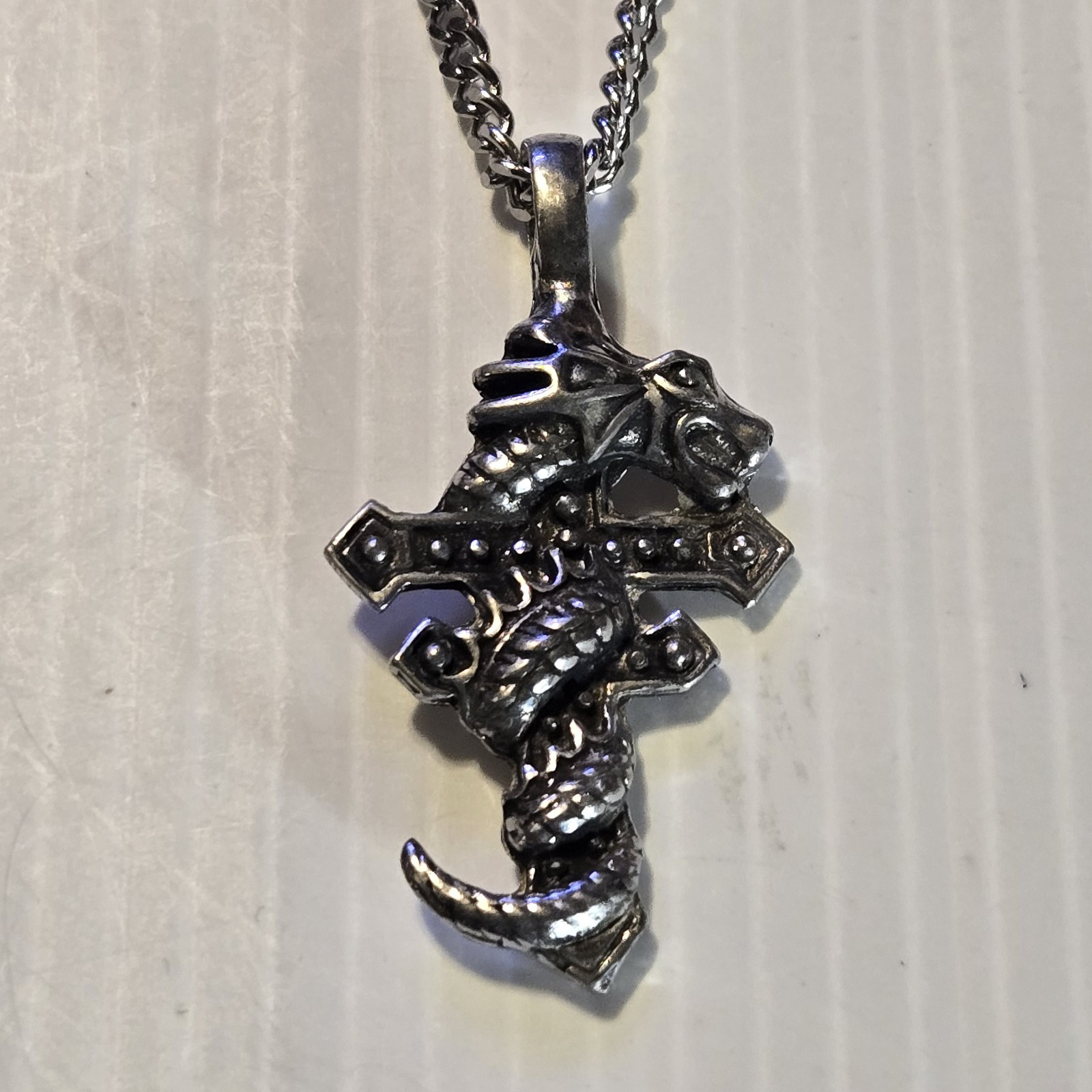 DRAGON / CROSS Pewter Pendant Charm /18″-24″ STAINLESS CURB CHAIN NECKLACE