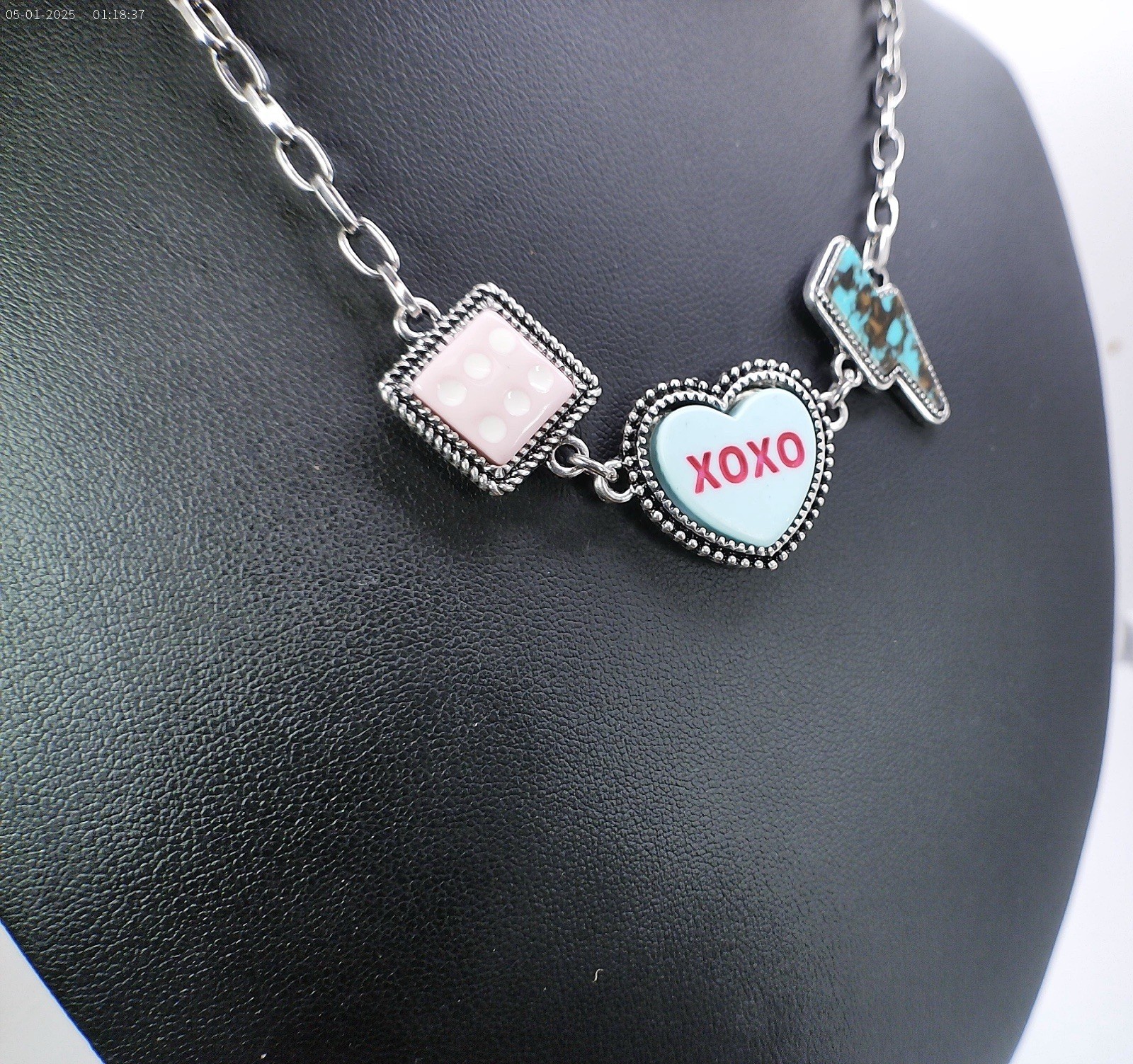 Western XOXO Candy Heart Necklace Turquoise Lightning Bolt Cowgirl Charm