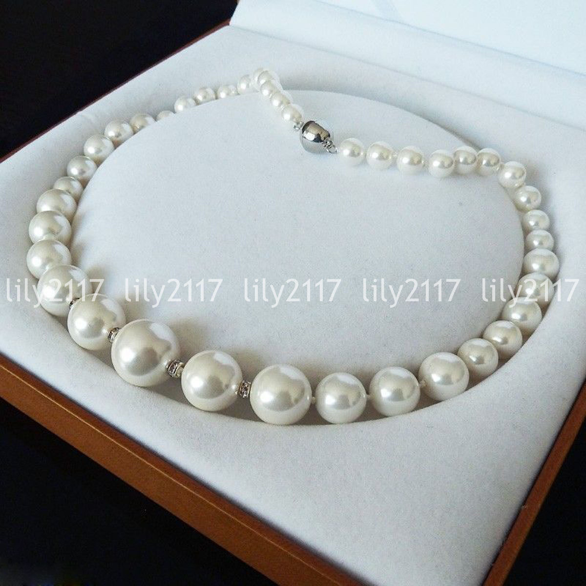 Beautiful 8mm-16mm White Shell Pearl luxury Ring adjustable Earring Necklace Set