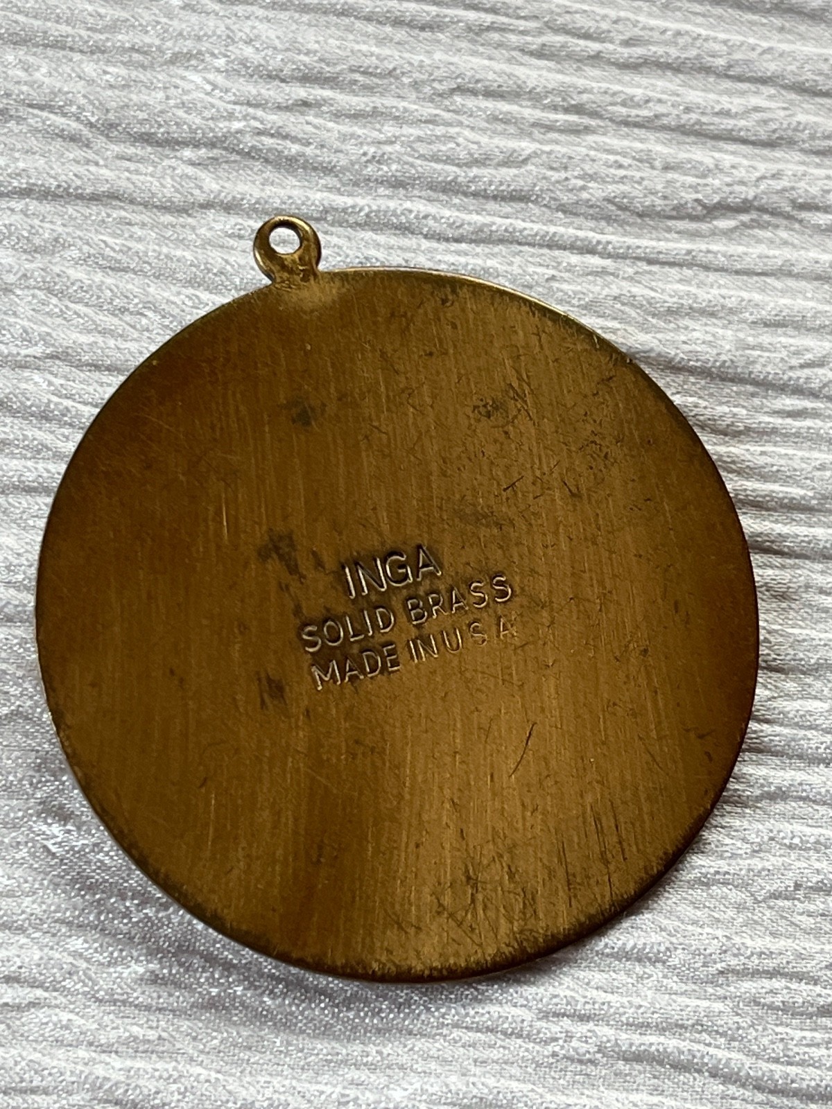 Vintage Large Inga Solid Brass Made in USA Horse Head Circular Pendant – nearly