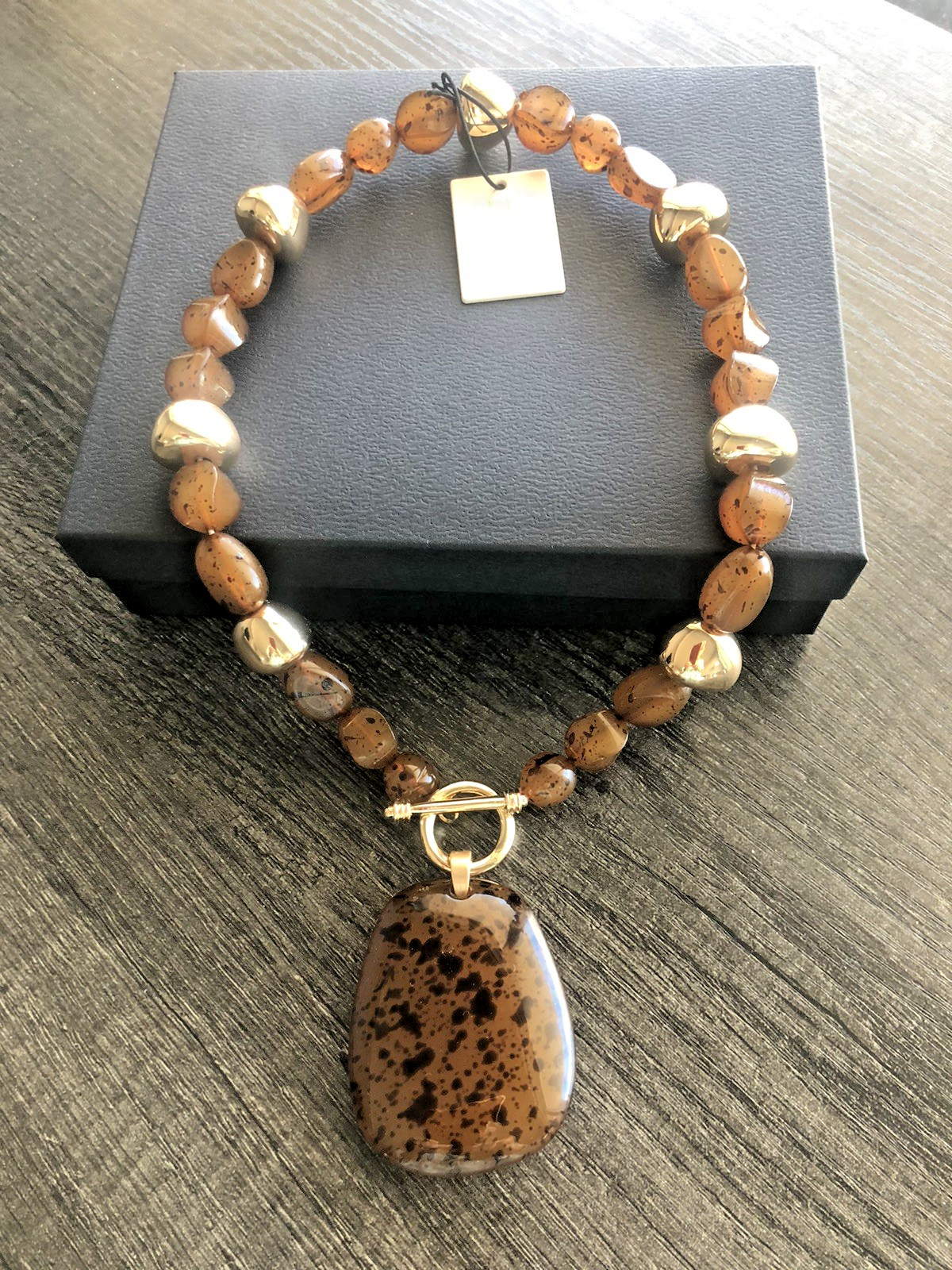 NWT Womens African Tribal Style Collar Necklace 20” Faux Amber + Free GiftBox$89