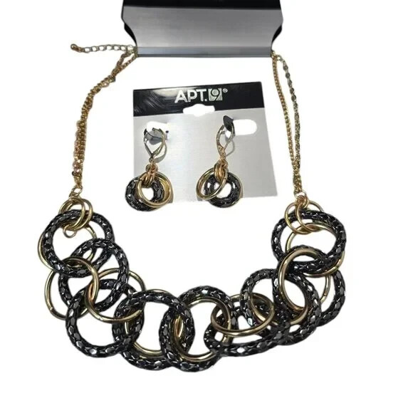 Apt 9 Women’s Gold Plated Gunmetal Popcorn Necklace & Earring Set NWT