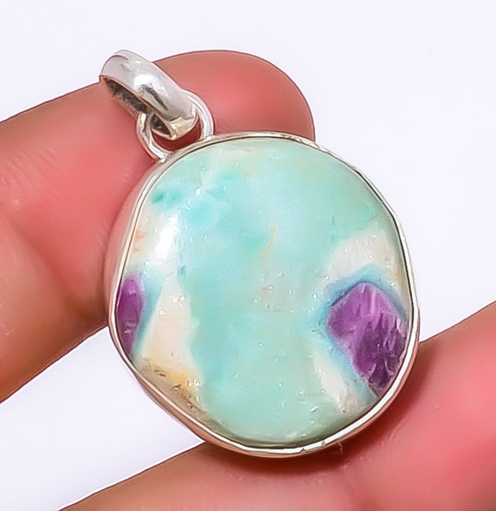 Ruby In Fuschite- India Simulated 925 Sterling Silver Jewelry Pendant 1.48″ T973