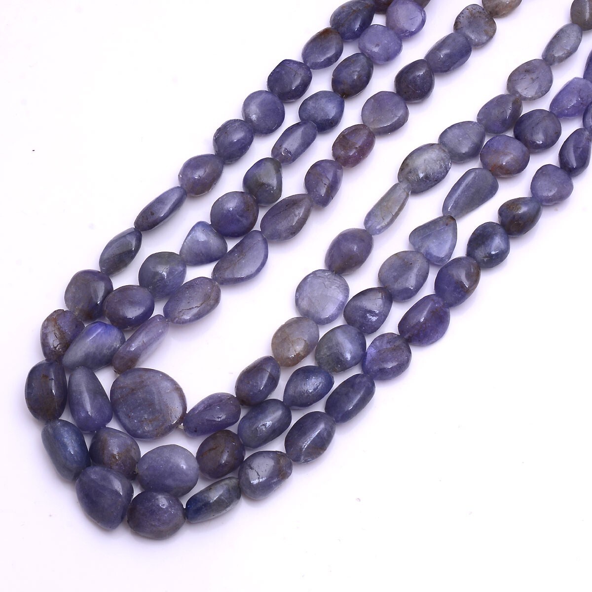 3 Strands 719 Cts Natural Tanzanite 8mm-18mm Tumbled Cabochon Beaded Necklace