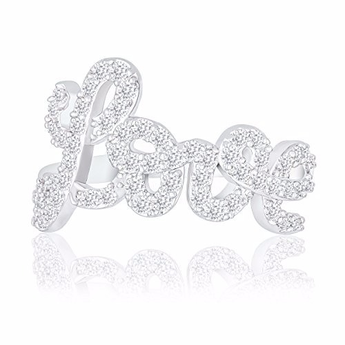 18k White Gold Plated Cubic Zirconia “Love” Ring by Orrous & Co. New