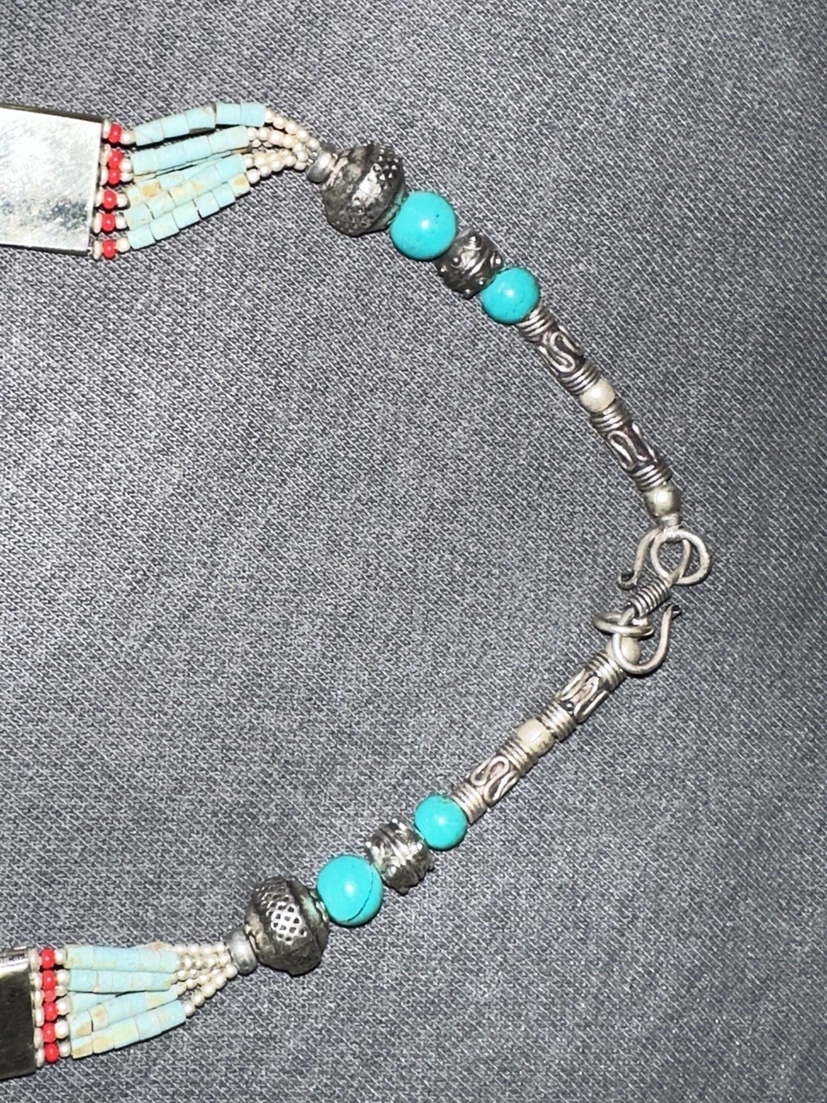 NEPAL TIBETAN HANDMADE Coral & Turquoise Bracelet Tibetan Silver Stamped .925