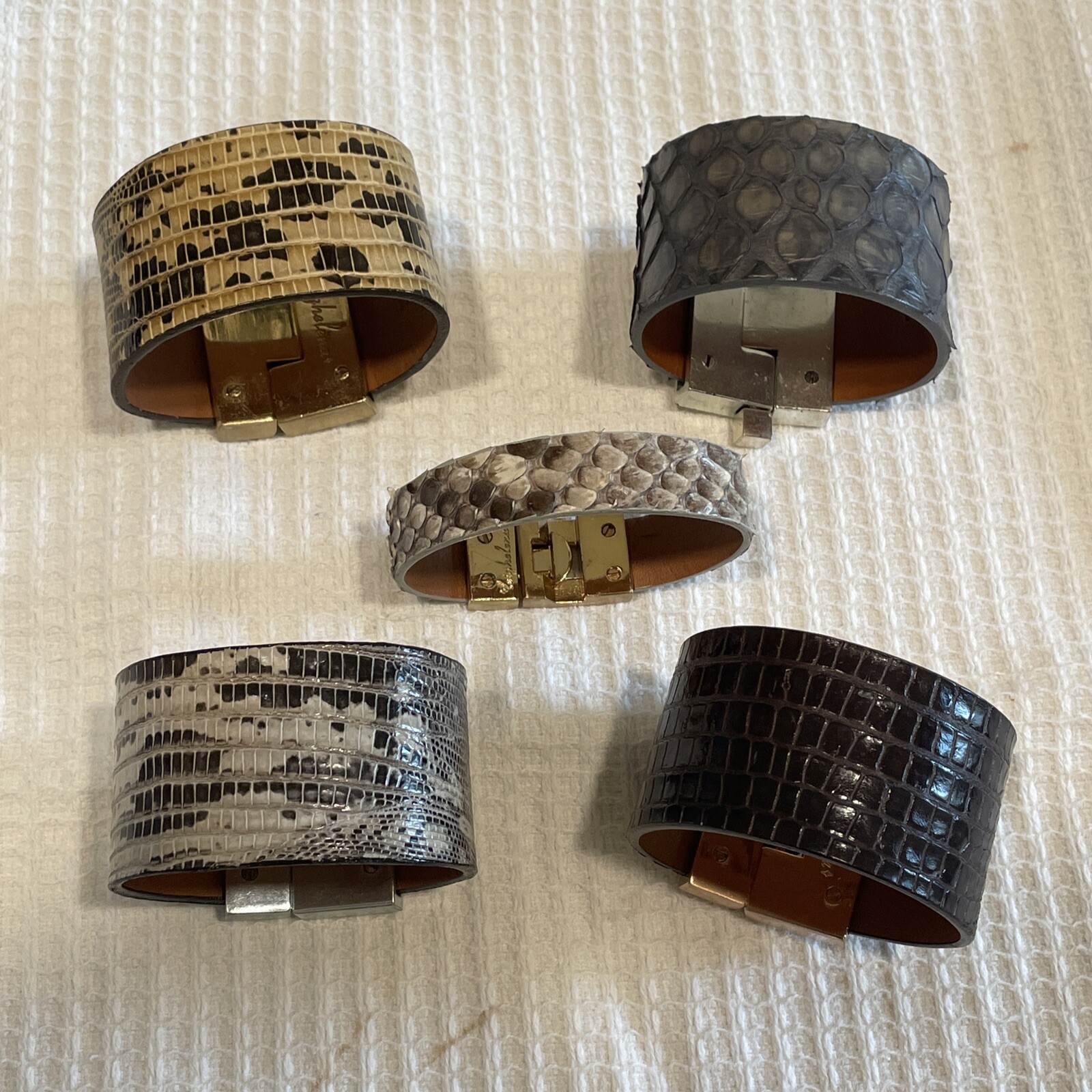 5 Leighelena cuff bracelets lizard python