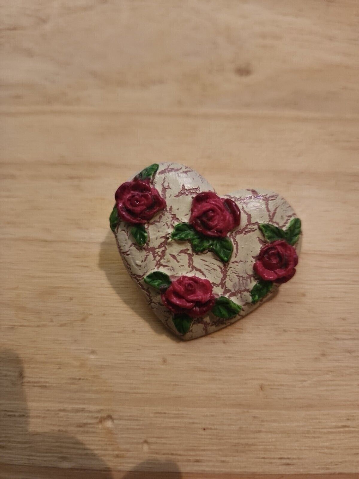 Heart Shaped Lapel Pin Red Roses Green Stems Romantic Brooch