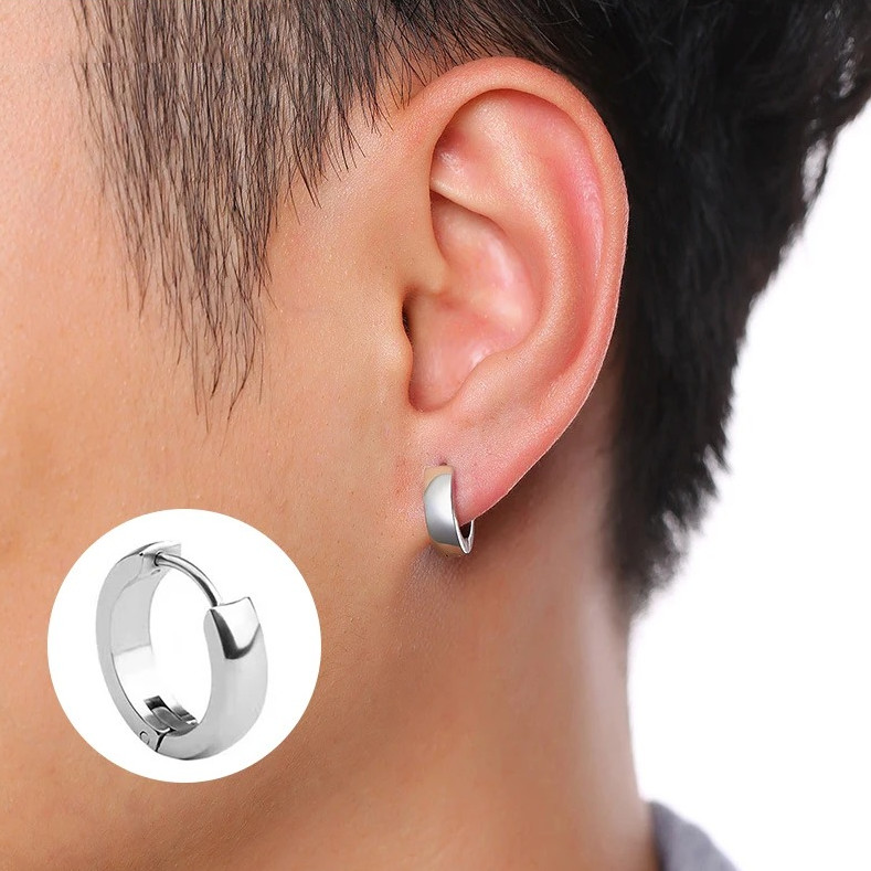 1 pair Punk Stainless Steel Hoop Earrings Unisex Round Circle Hip Hop Jewelry