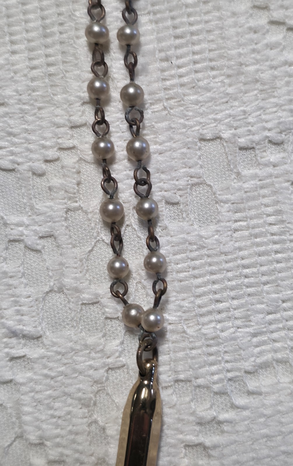 Vintage Mechanical Pencil Goldtone With Faux Pearl Chain, Mid-Century, 23 in