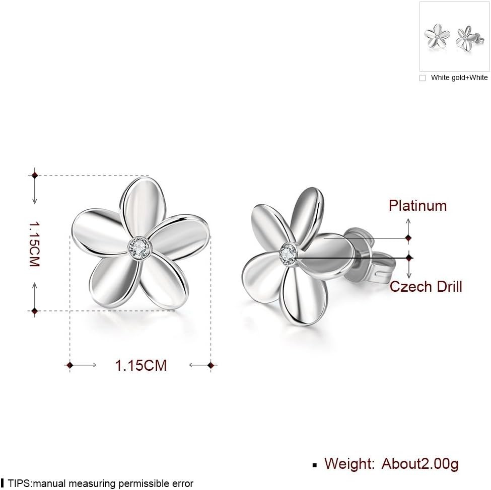 14K Cubic Zirconia Rose Gold Rhinestone Flower Stud Earring for Women Girls C…