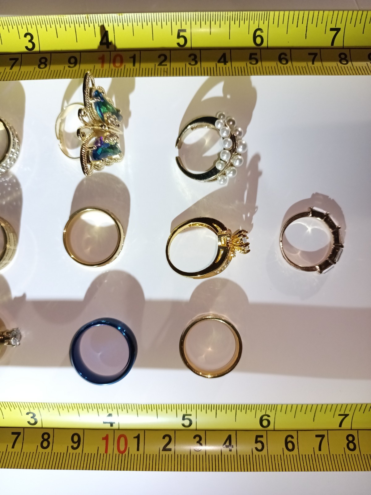13 Pc Mixed Style Fashion Rings Lot Gold Silver Blue Rhinestone Pearl Butterfly