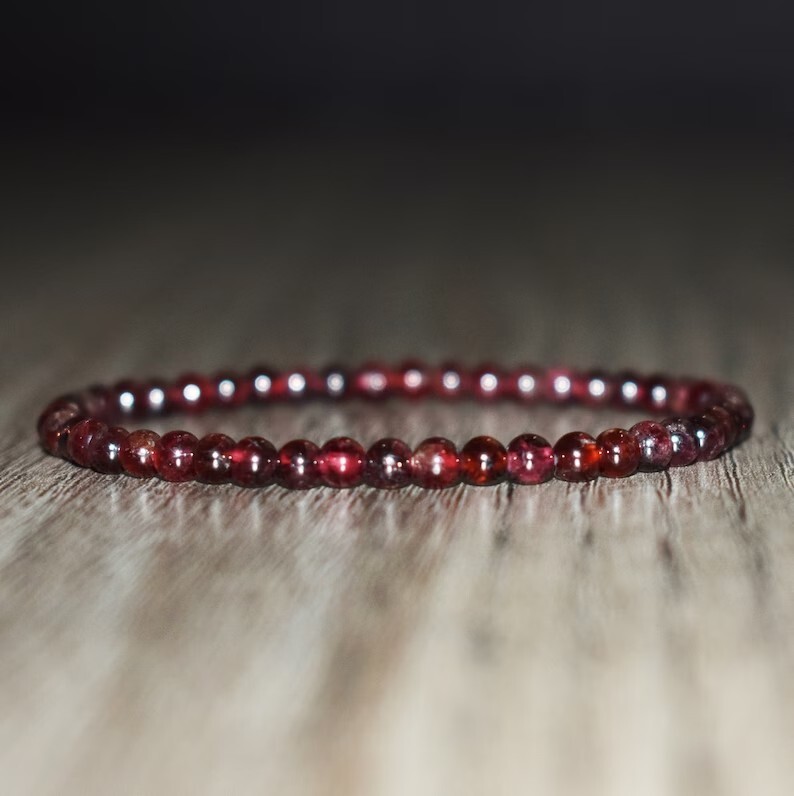 Handmade Natural Garnet Elastic Stretch Bracelet – 5mm Crystal Gemstone Bead