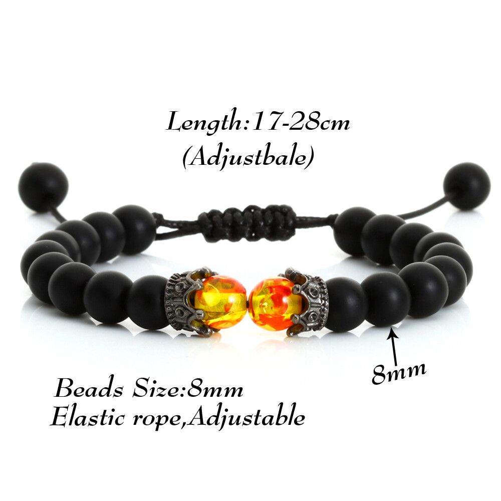 Black Lava Stone Crown Charm Tiger Eye Beads Braided Bracelet For Men Women Gift
