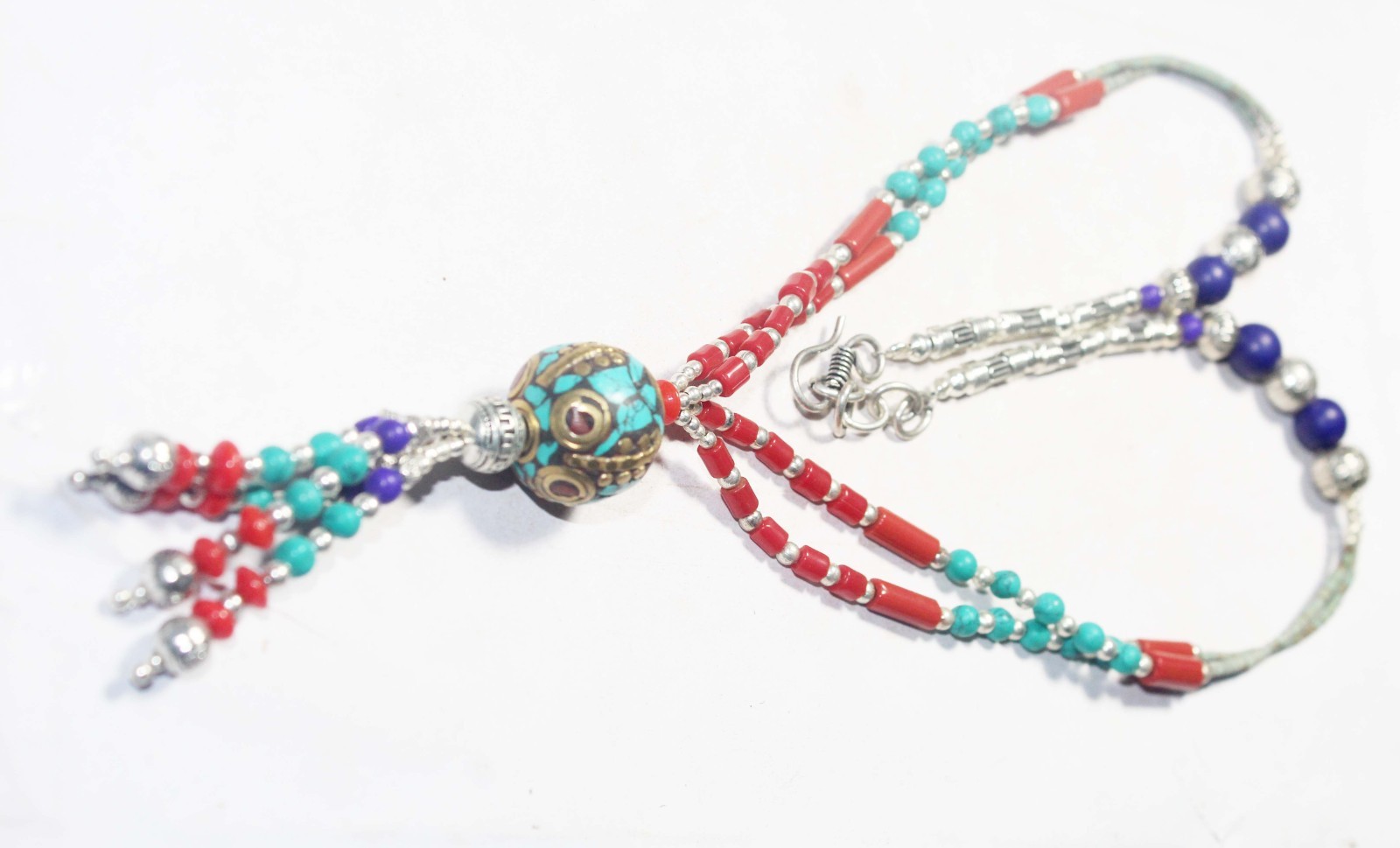 Tibetan Turquoise Coral Lapis Gemstone Handmade Nepali Necklace size 18 Inches