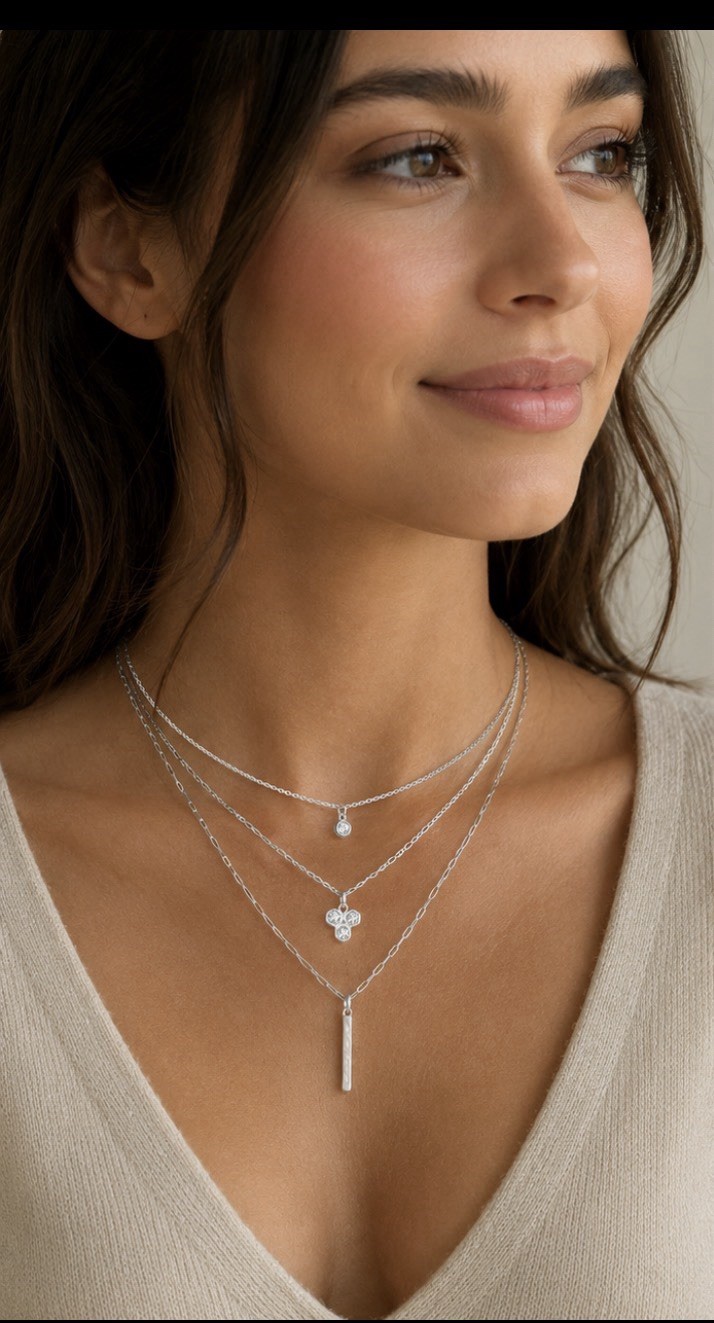 Bijoux Delicates Silvertone 3 Chain Bar Charm Layered Statement 16″ Necklace NEW