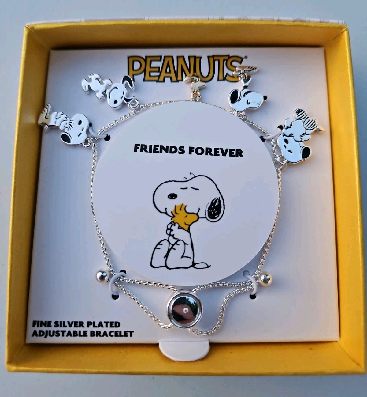 Peanuts Friends Forever Snoopy Woodstock Bracelet Adjustable Fine Silver Plated