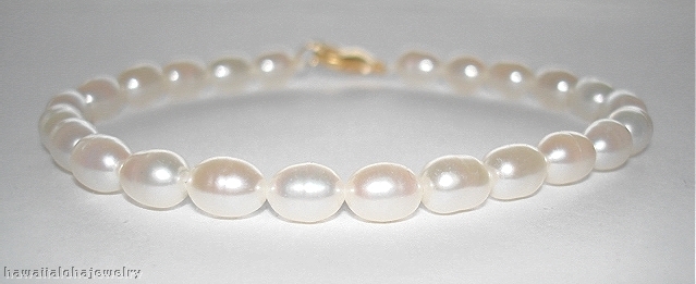 5.5mm Single-Strand Cultured Freshwater White Oval Pearl YP Bracelet 7.5″ #1