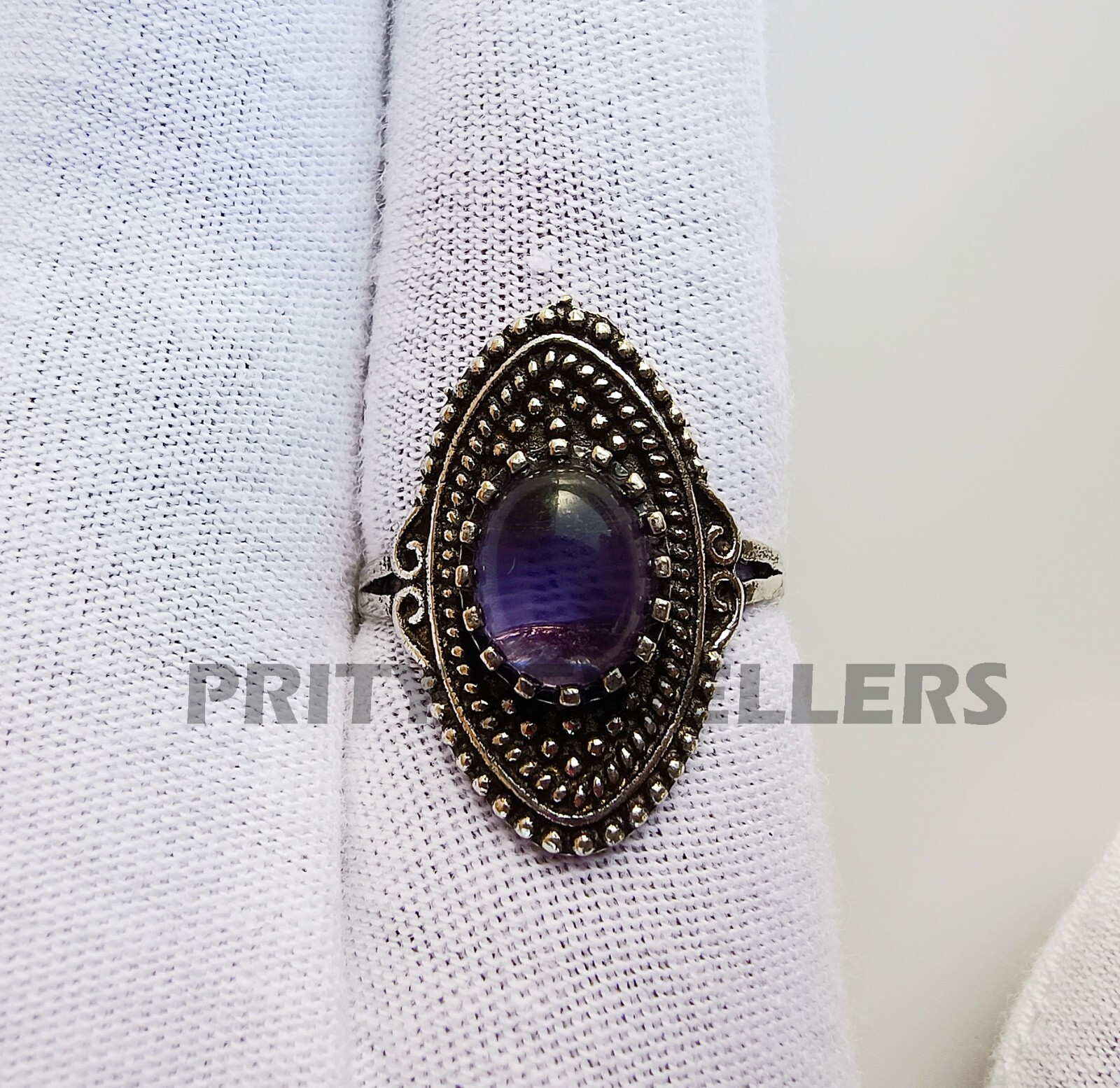 Natural Amethyst Silver Plated Ring, Handmade Antique Ring, All Size Available